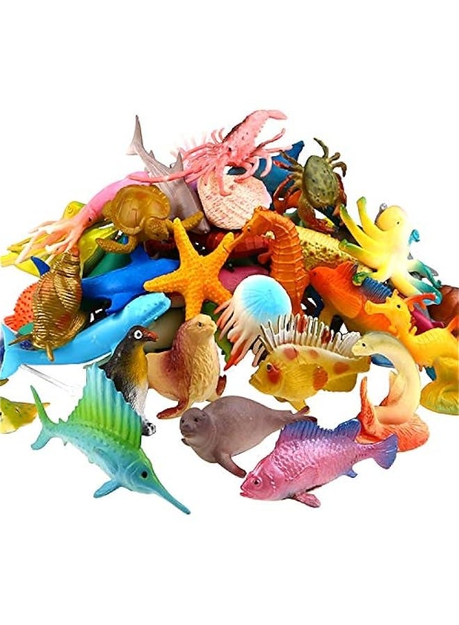 DURKU Assorted Mini Vinyl Plastic Sea Animal Toy Set - 52 Pack, Realistic Underwater Life Figures for Bath, Education, and Party Fun - Great Valentine's Day Gift - Image 1