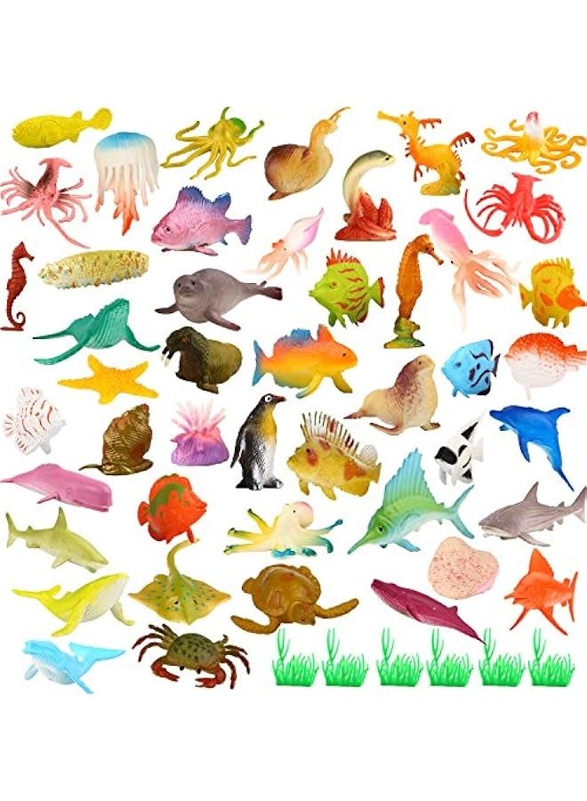 DURKU Assorted Mini Vinyl Plastic Sea Animal Toy Set - 52 Pack, Realistic Underwater Life Figures for Bath, Education, and Party Fun - Great Valentine's Day Gift - Image 2