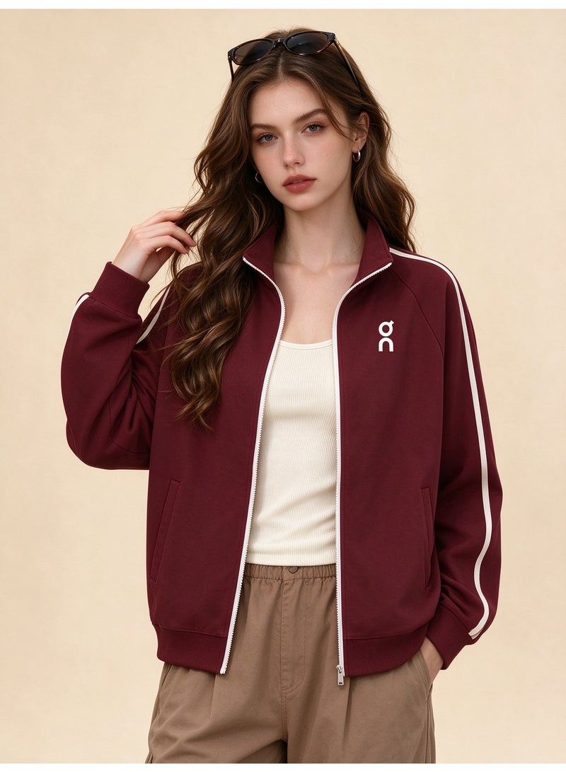 On Running Unisex Full-Zip Stand-Up Collar Track Jacket Burgundy - Image 5