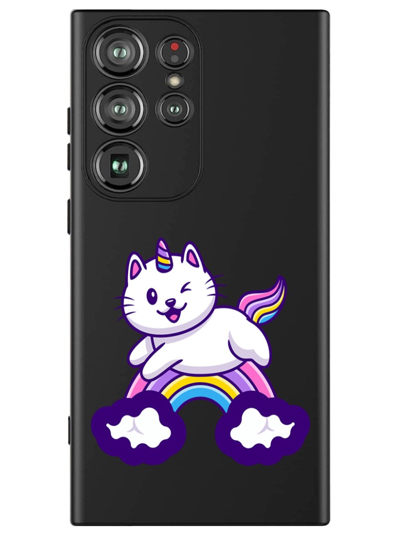 Theodor غطاء سليم واقي من السليكون السائل مع حماية كاملة للجسم، مقاوم للخدش والصدمات لهاتف سامسونج جالاكسي S24 الترا (أسود) - يونيكورن لطيف - Image 1