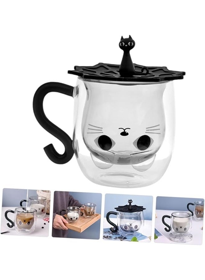 Double Wall Glasses Cup multicolour ，Cute Cat Coffee Mug Insulated Double-Wall Glass Cup Cat Shaped Cup for Hot Beverages - Image 5