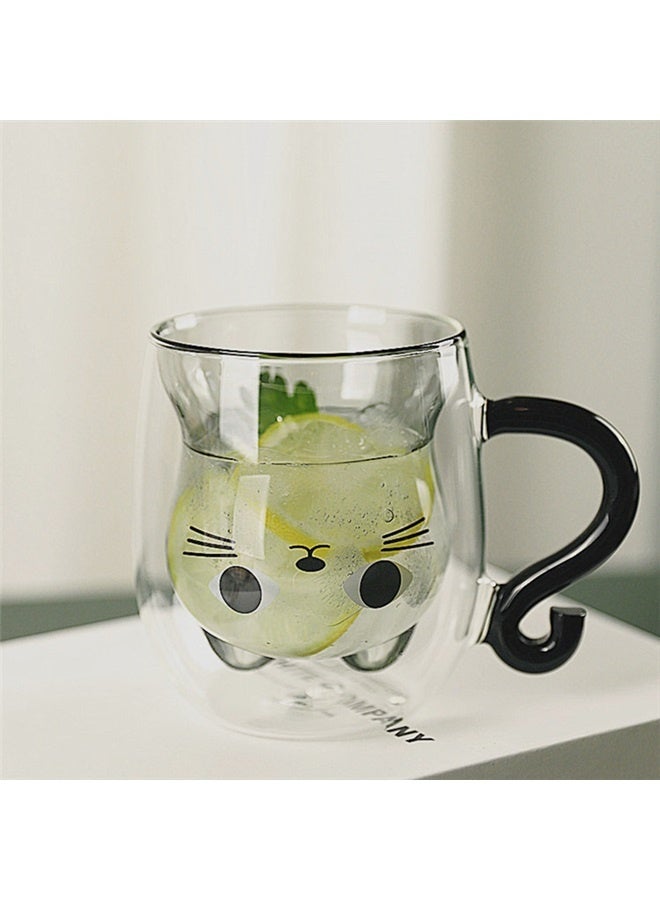 Double Wall Glasses Cup multicolour ，Cute Cat Coffee Mug Insulated Double-Wall Glass Cup Cat Shaped Cup for Hot Beverages - Image 3