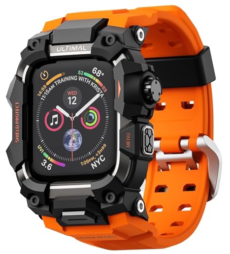 ULTIMAL Rugged Case with Band for Apple Watch 44mm,Compatible with Apple Watch Series SE 3/SE 2/SE Generation/6/5/4, Military Grade Shockproof Bumper Cover for iWatch Tactical Band Men (44mm,Orange) - Image 1