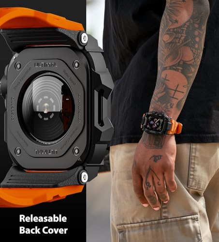 ULTIMAL Rugged Case with Band for Apple Watch 44mm,Compatible with Apple Watch Series SE 3/SE 2/SE Generation/6/5/4, Military Grade Shockproof Bumper Cover for iWatch Tactical Band Men (44mm,Orange) - Image 4