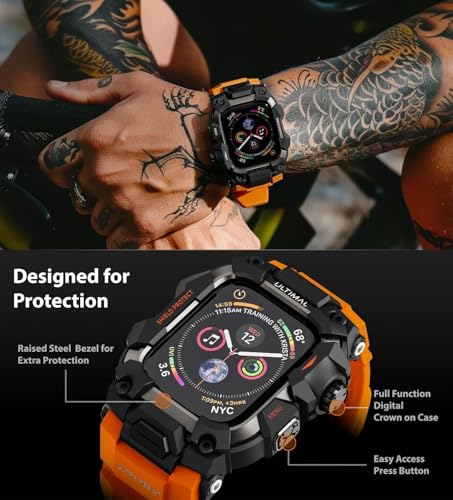 ULTIMAL Rugged Case with Band for Apple Watch 44mm,Compatible with Apple Watch Series SE 3/SE 2/SE Generation/6/5/4, Military Grade Shockproof Bumper Cover for iWatch Tactical Band Men (44mm,Orange) - Image 3