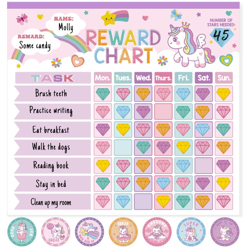 KEASKELL Reward Chart for Kids,Magnetic Behavior Chore Chart for Kids at Home,26 Little Hose Chore Charts,1960 Diamond Stickers,56 Reward Stickers,Incentive Chart to Develop Responsibility and Good Habits,Pink - Image 1