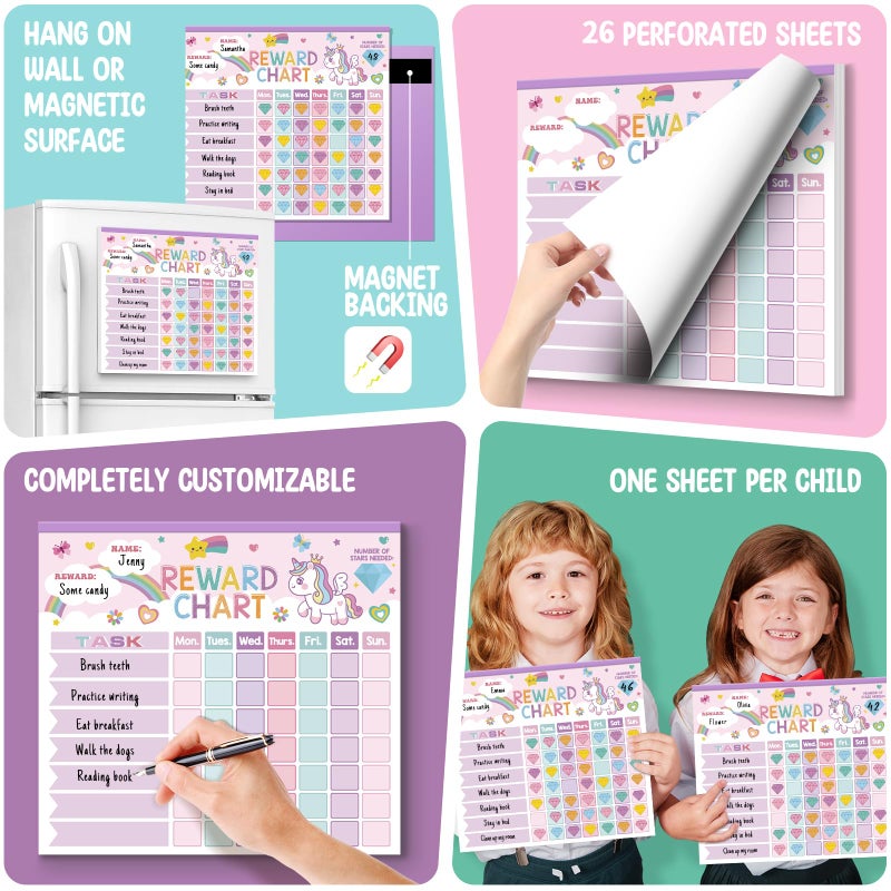 KEASKELL Reward Chart for Kids,Magnetic Behavior Chore Chart for Kids at Home,26 Little Hose Chore Charts,1960 Diamond Stickers,56 Reward Stickers,Incentive Chart to Develop Responsibility and Good Habits,Pink - Image 4