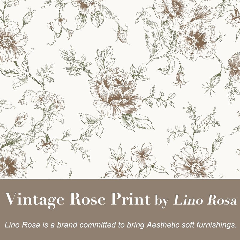 Lino Rosa ستائر كتان بدائية طول 96 بوصة مجموعة لوحين، ستائر ريفية عتيقة بنمط زهور شفاف برايري عتيقة بلون بني وكريم وبيج لغرفة المعيشة وغرفة النوم - Image 2