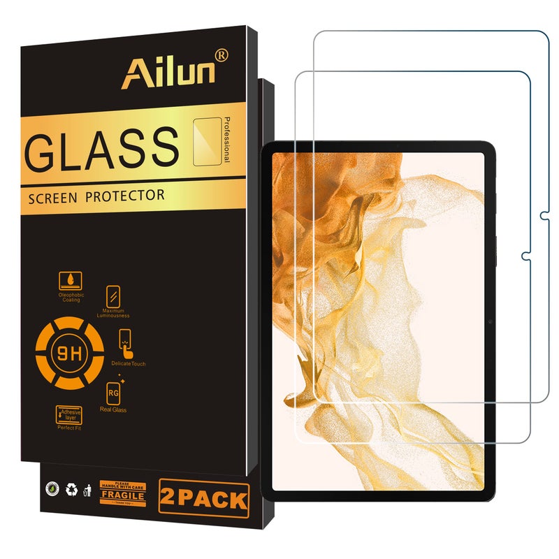 Ailun Screen Protector for Galaxy Tab S8 Plus/S7 FE/S7+, 12.4 inch 2Pack Tempered Glass 9H Hardness 2.5D Edge Ultra Clear Anti Scratch Case Friendly - Image 1