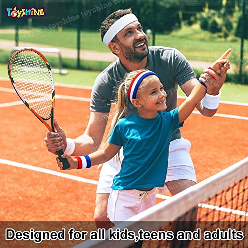Toyshine Cotton 3 Pieces Sweatbands Set, Includes Sports Headband And Wrist Sweatbands Striped Sweat Band For Athletic Men And Women Sstp - B,Multi-Coloured - Image 3