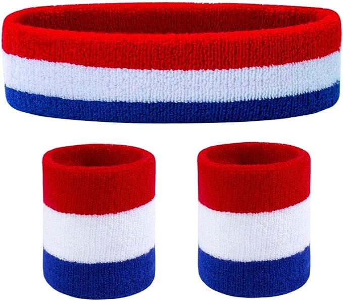 Toyshine Cotton 3 Pieces Sweatbands Set, Includes Sports Headband And Wrist Sweatbands Striped Sweat Band For Athletic Men And Women Sstp - B,Multi-Coloured - Image 1