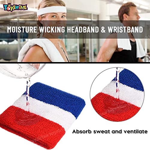 Toyshine Cotton 3 Pieces Sweatbands Set, Includes Sports Headband And Wrist Sweatbands Striped Sweat Band For Athletic Men And Women Sstp - B,Multi-Coloured - Image 2