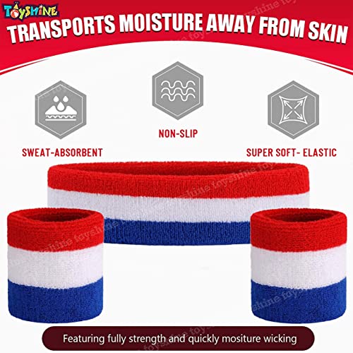 Toyshine Cotton 3 Pieces Sweatbands Set, Includes Sports Headband And Wrist Sweatbands Striped Sweat Band For Athletic Men And Women Sstp - B,Multi-Coloured - Image 5