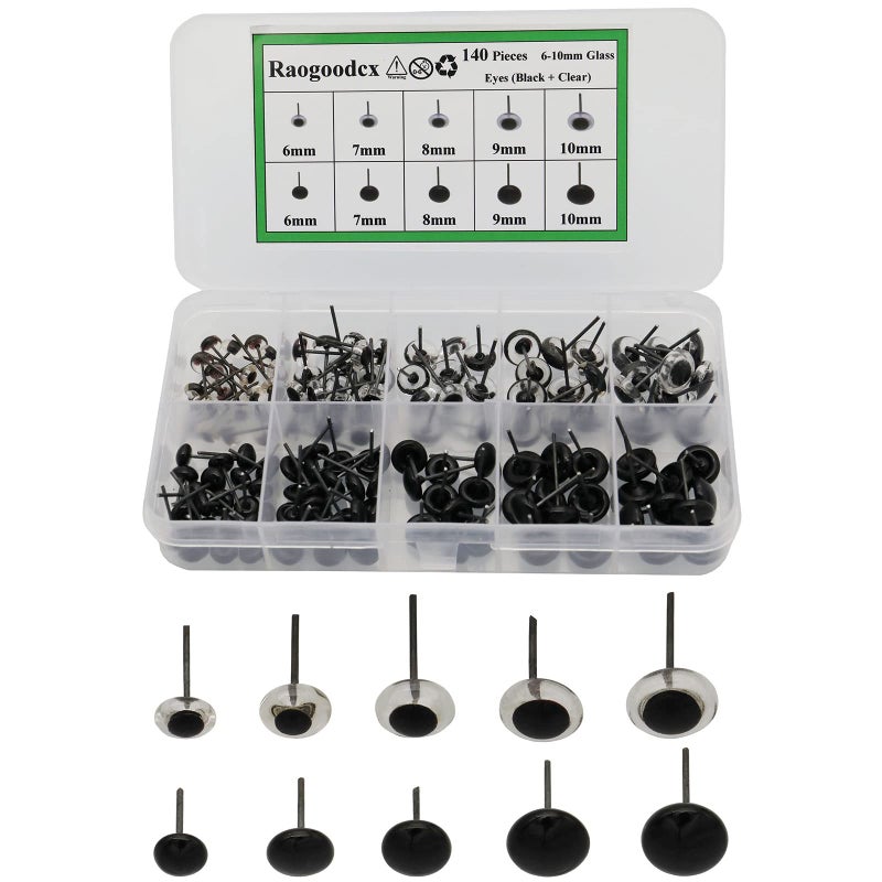 Raogoodcx 140Pcs Needle Felting Eyes 6-10mm mini Glass Black with Clear Eyes Kits for Teddy Puppets Dolls Wool Felting Crafts - Image 4