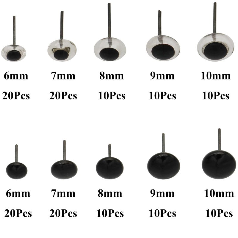 Raogoodcx 140Pcs Needle Felting Eyes 6-10mm mini Glass Black with Clear Eyes Kits for Teddy Puppets Dolls Wool Felting Crafts - Image 2