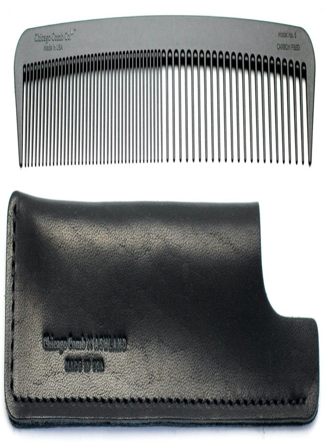Chicago Comb Model 6 Carbon Fiber Comb + Dublin Black Horween leather sheath, Made in USA, ultimate styling comb, for men & women, smooth strong & light, anti-static, American-made leather case - Image 1