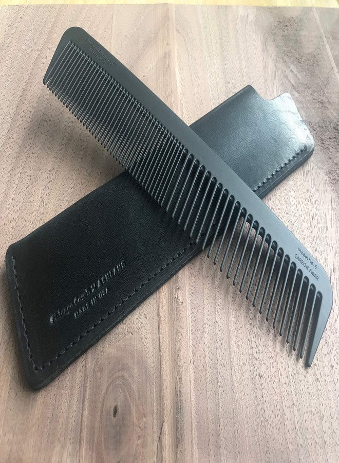 Chicago Comb Model 6 Carbon Fiber Comb + Dublin Black Horween leather sheath, Made in USA, ultimate styling comb, for men & women, smooth strong & light, anti-static, American-made leather case - Image 2