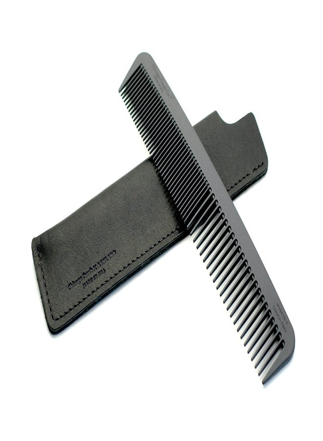 Chicago Comb Model 6 Carbon Fiber Comb + Dublin Black Horween leather sheath, Made in USA, ultimate styling comb, for men & women, smooth strong & light, anti-static, American-made leather case - Image 3