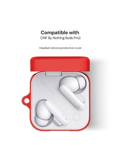 O Ozone Silicone Case Compatible with CMF By Nothing Buds Pro 2, Shockproof and Scratch-Resistant Full-Body Protection Cover with Anti-Lost Keychain- Red  - Image 2