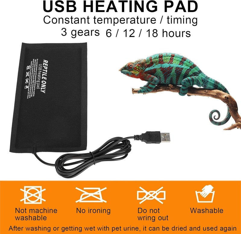Pilipane وسادة تسخين الزواحف 11X7 بوصة 9 واط تحت خزانة التيراريوم وسادة تسخين USB قماش ألياف درجة حرارة ثابتة 45 للسلحفاة والسحلية والضفدع والثعبان والزواحف وغيرها من الحيوانات الصغيرة - Image 2