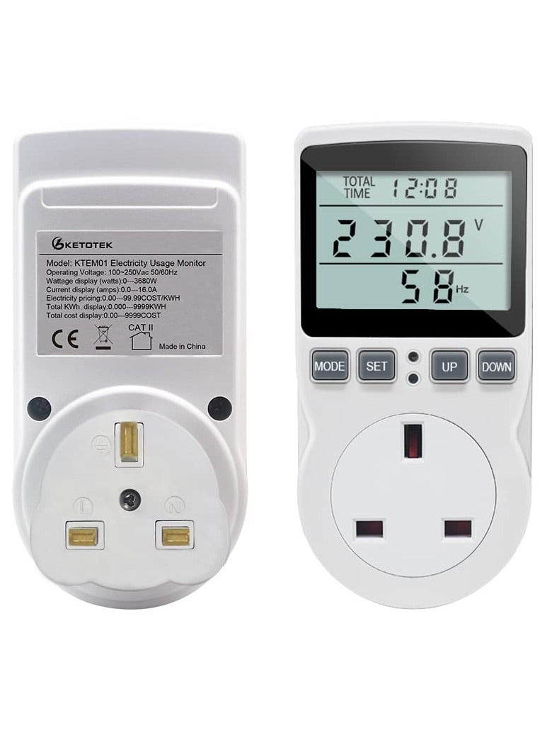 SYOSI Power Meter Energy Monitor lug Watt Meter LCD Display Electricity Usage Monitor 11 Monitoring Modes Watt Volt Amp Power Consumption Meter Overload Warning Plug for Home Appliances - Image 3