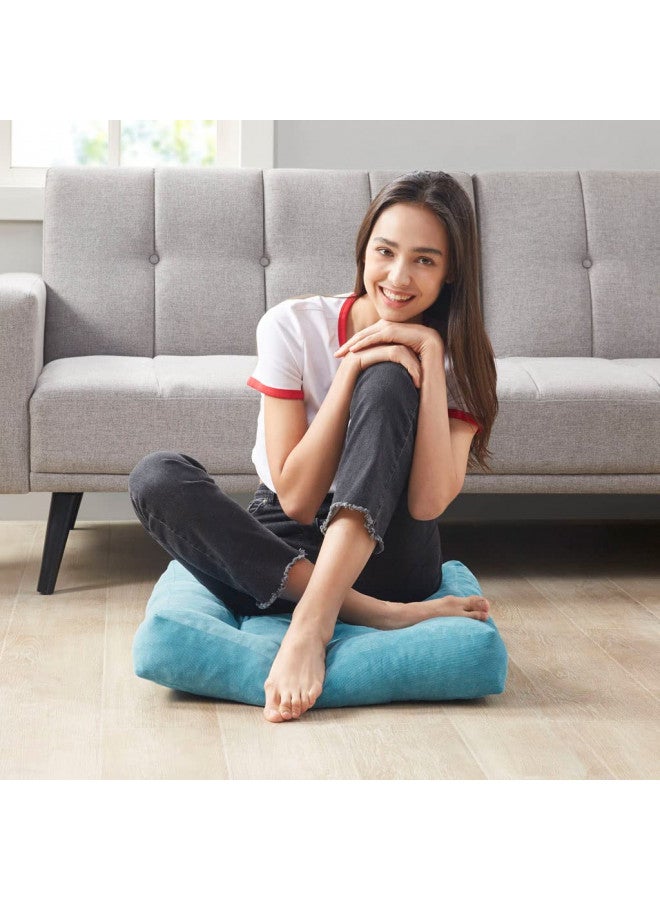 Degrees of Comfort Degrees of Comfort Meditation Floor Pillow, Square Large Pillows Seating for Adults, Tufted Corduroy Thick Floor Cushion for Living Room Tatami, Turquoise, 22x22 Inch - Image 3