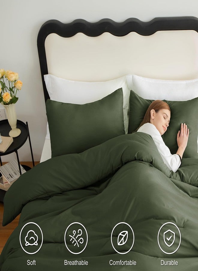 CozyLux طقم لحاف كينج بحجم كبير من كوزي لوكس باللون الزيتوني الداكن، 3 قطع بتصميم مبطن قابل للتنفس، طقم سرير فاخر ناعم مع لحاف بديل للريش لجميع الفصول (1 لحاف و 2 غطاء وسادة) - Image 5