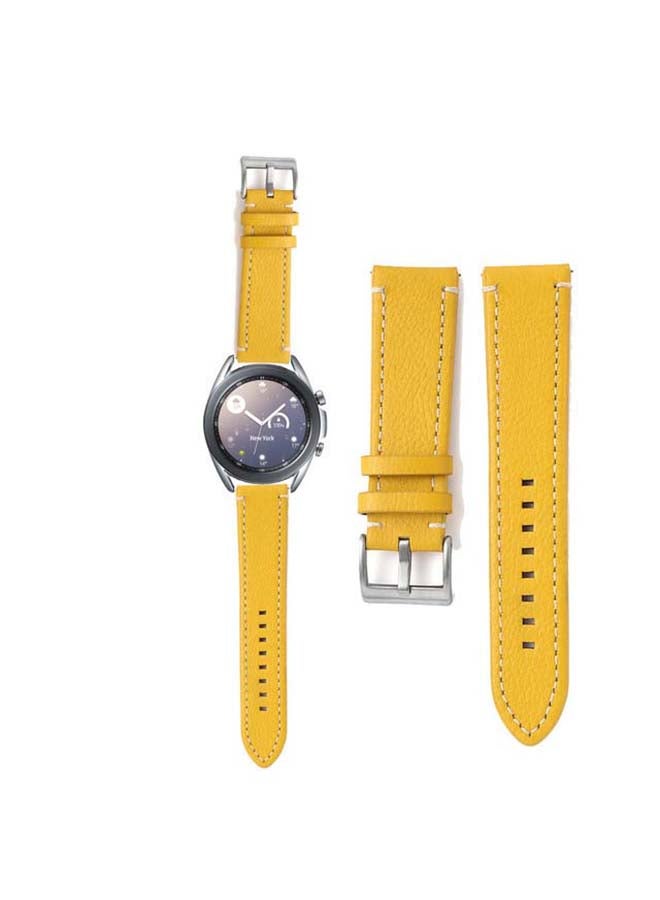 Perfii Genuine Leather Replacement Band for Samsung Galaxy Watch3 41mm Yellow - Image 1