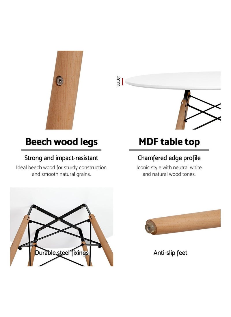 MAPLE HOME DECORATION Maple Home Dining Table Modern Leisure Coffee Table Wooden Legs Stable Scratch Resistant MDF White Table Top Kitchen Living Office Furniture 80*75cm  - Image 4