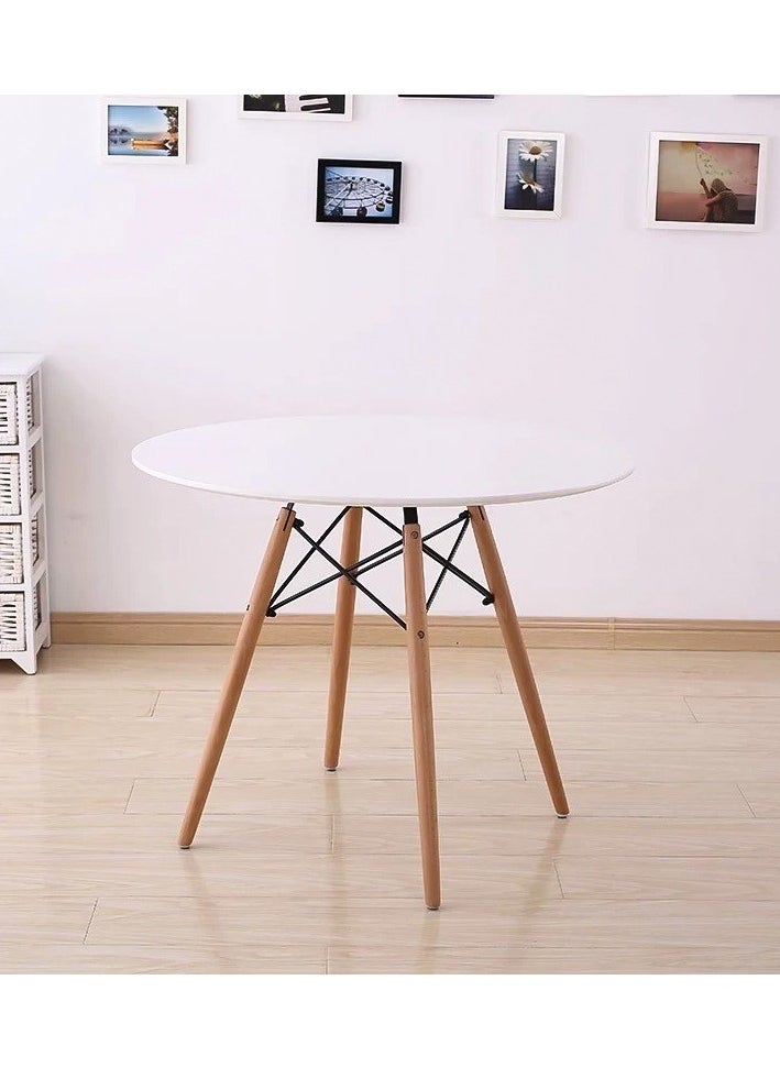 MAPLE HOME DECORATION Maple Home Dining Table Modern Leisure Coffee Table Wooden Legs Stable Scratch Resistant MDF White Table Top Kitchen Living Office Furniture 80*75cm  - Image 2