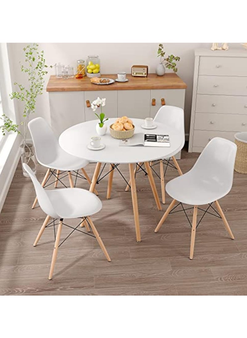 MAPLE HOME DECORATION Maple Home Dining Table Modern Leisure Coffee Table Wooden Legs Stable Scratch Resistant MDF White Table Top Kitchen Living Office Furniture 80*75cm  - Image 3