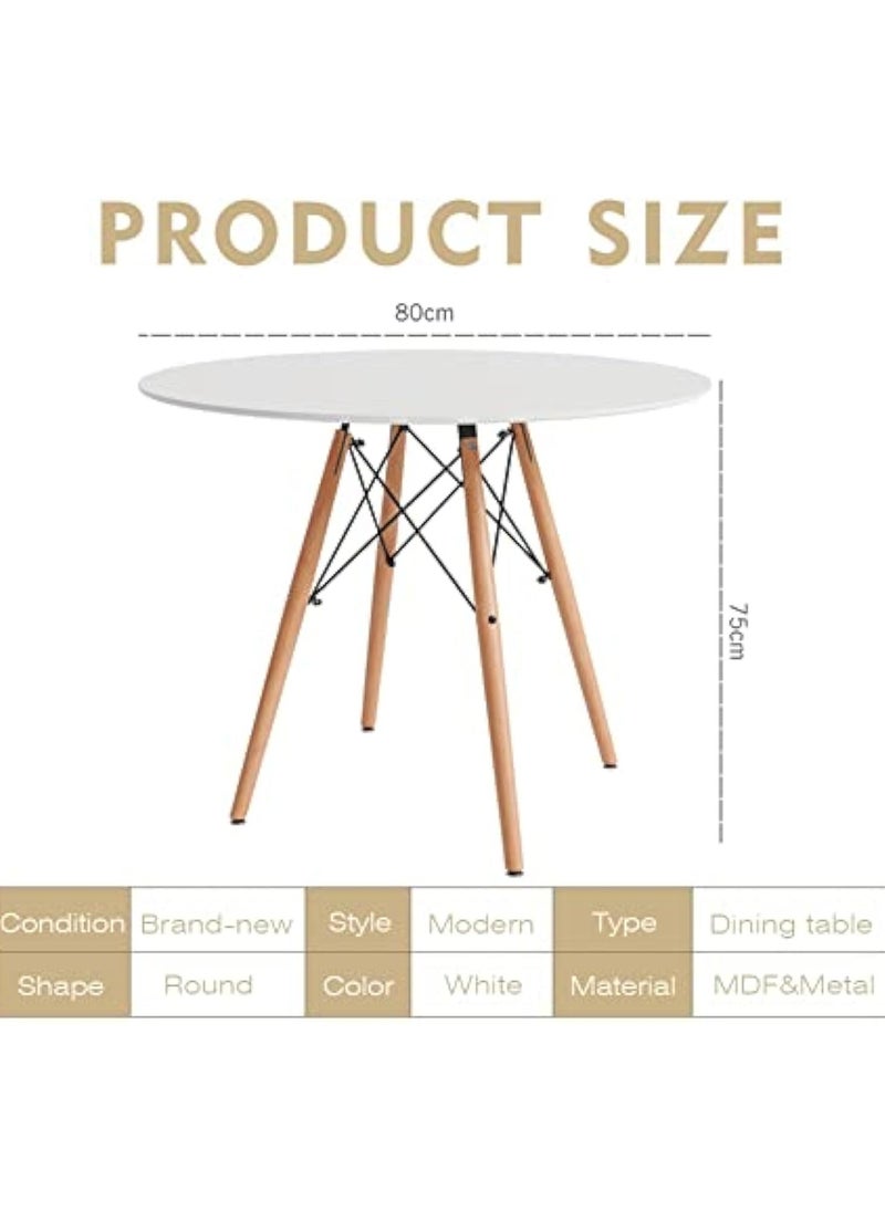 MAPLE HOME DECORATION Maple Home Dining Table Modern Leisure Coffee Table Wooden Legs Stable Scratch Resistant MDF White Table Top Kitchen Living Office Furniture 80*75cm  - Image 5