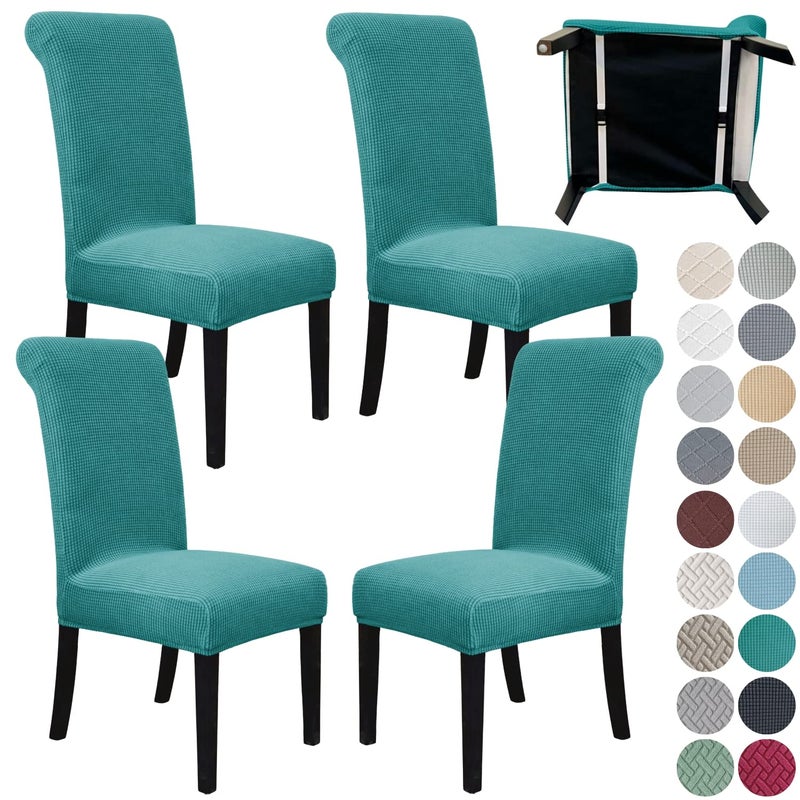 SPRINGRICO 4 Pack Dining Room Chair Covers with seat Belt Stretch Parsons Chair Slipcover Washable Kitchen Dining Chair Cover Removable Seat Protector Set of 4 S1 Teal