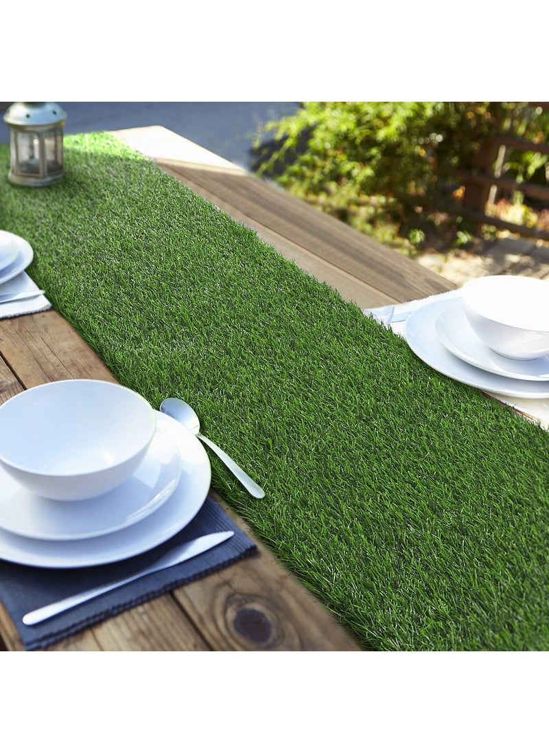 Aneco Aneco 14 x 72 Inch Artificial Grass Table Runners Carpet Roll Synthetic Grass Table Runner Grass Tabletop Decoration for Spring Fall Summer Holiday Baby Shower Wedding Birthday Banquet 