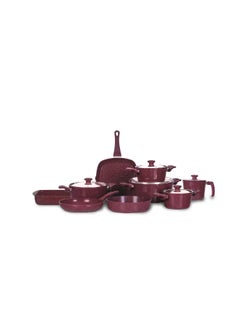 Top Chef 14 Piece Cookware Set ( Pot 18 / 20/ 24 /28 / Frying Pan 26 / Oven Try 30 / Grill 28 - Oblong 30 - Milkpot 16 )Burgndy 