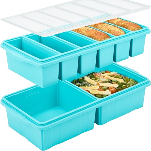 Xomoo Silicone Freezer Tray With LidSoup Freezer Container moldsLarge Ice Cube Tray Set Makes 2Cup 12Cup portions cubes Perfect for preparing meals in different portion sizes Oven Dishwasher Safe - Image 1