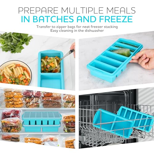 Xomoo Silicone Freezer Tray With LidSoup Freezer Container moldsLarge Ice Cube Tray Set Makes 2Cup 12Cup portions cubes Perfect for preparing meals in different portion sizes Oven Dishwasher Safe - Image 3