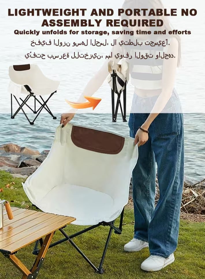 هيومان جوي كرسي قابل للطي محمول للنزهات الخارجية، كرسي تخييم، كرسي حديقة، كرسي سفر قابل للطي، كرسي شاطئ، كرسي صيد (أبيض عاجي، 60×46×68 سم) - Image 2