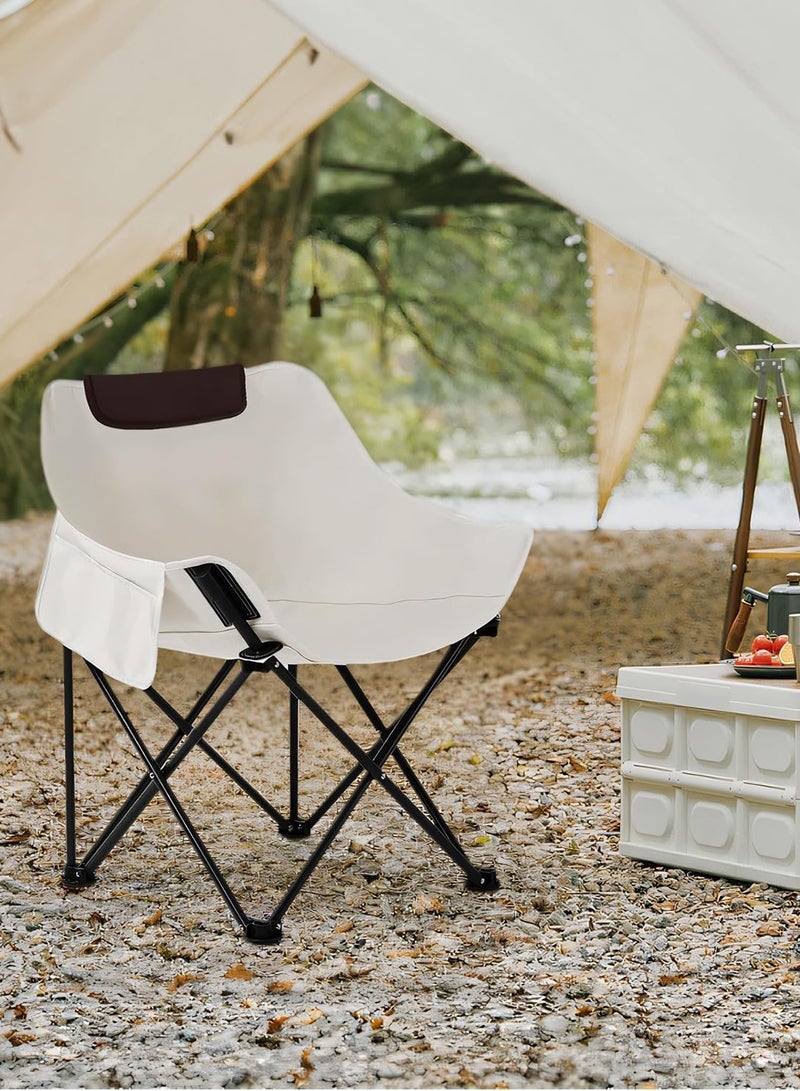 هيومان جوي كرسي قابل للطي محمول للنزهات الخارجية، كرسي تخييم، كرسي حديقة، كرسي سفر قابل للطي، كرسي شاطئ، كرسي صيد (أبيض عاجي، 60×46×68 سم) - Image 1