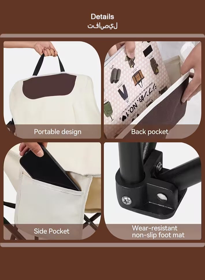 هيومان جوي كرسي قابل للطي محمول للنزهات الخارجية، كرسي تخييم، كرسي حديقة، كرسي سفر قابل للطي، كرسي شاطئ، كرسي صيد (أبيض عاجي، 60×46×68 سم) - Image 3