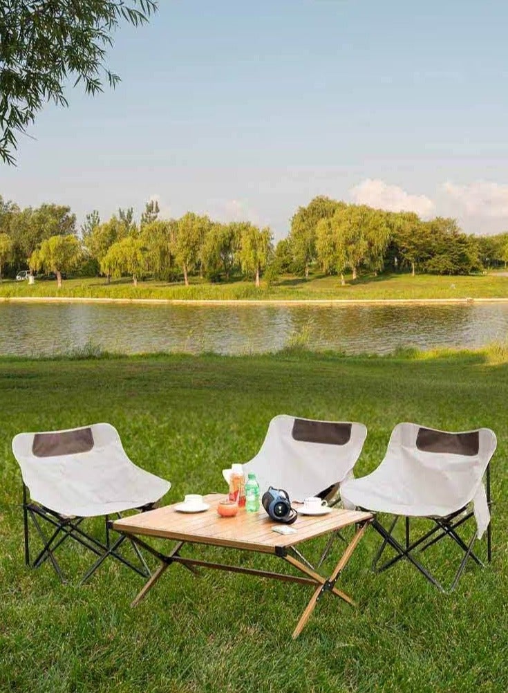 هيومان جوي كرسي قابل للطي محمول للنزهات الخارجية، كرسي تخييم، كرسي حديقة، كرسي سفر قابل للطي، كرسي شاطئ، كرسي صيد (أبيض عاجي، 60×46×68 سم) - Image 4