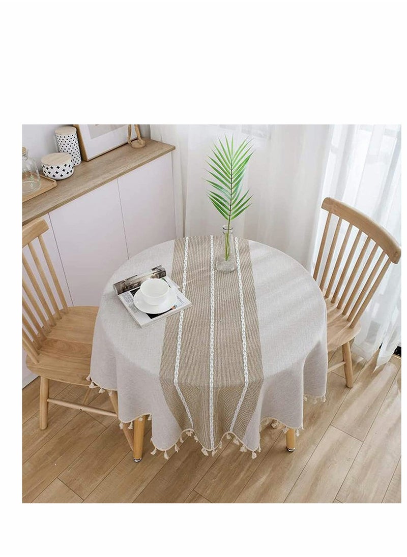 Generic - Simplicity and Fashion Table Cloth Tassel Cotton Linen Table Cover for Kitchen Dinning Wrinkle Free Table Cloths (Coffee, 60 in Round) - Image 1
