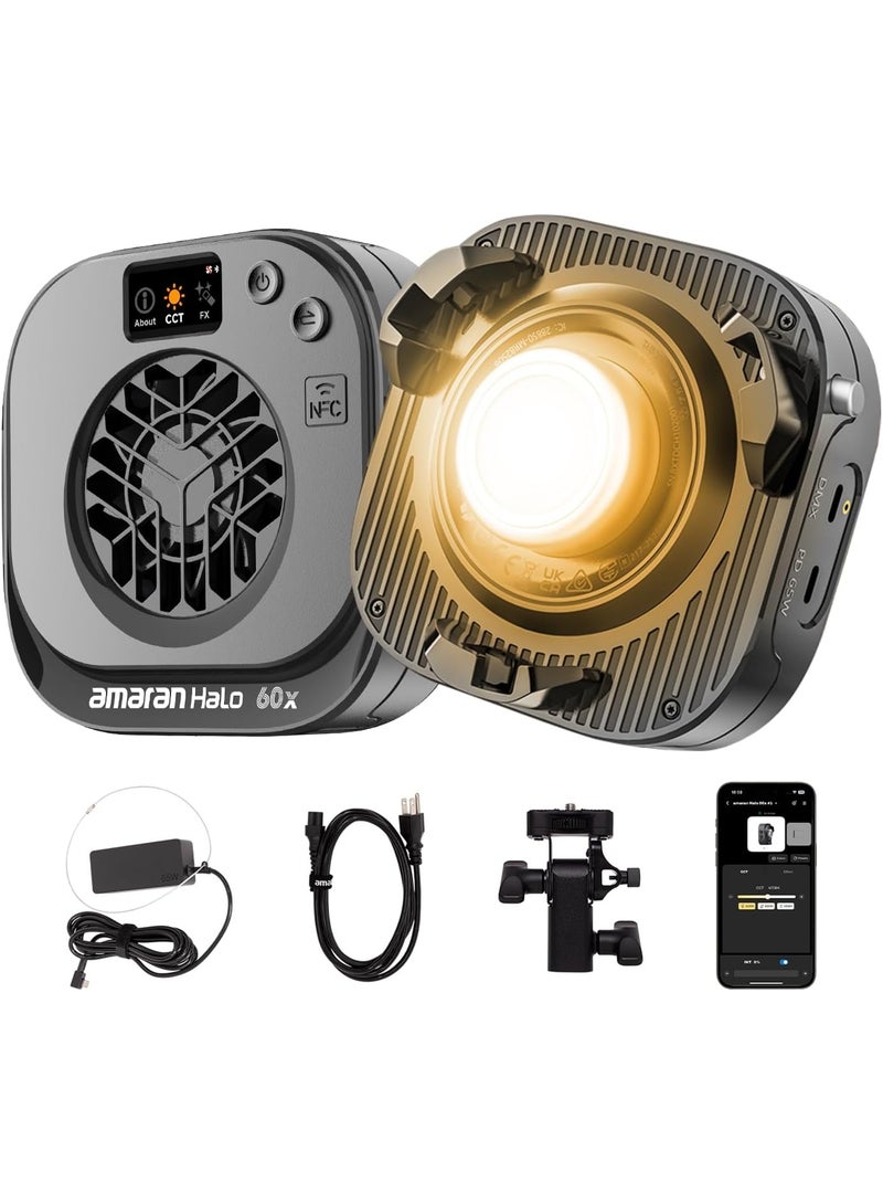 Aputure Amaran Halo 60X Bi-Color LED Monolight – 63W Ultra-Compact COB Light, 3270 Lux @ 1m, 2700-6500K CCT, CRI 96+ TLCI 97+, 85° Beam, NFC App Control, USB-C PD, DMX Compatible, Bowens Mount - Image 1