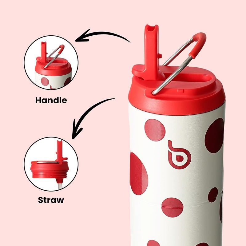 bottle bottle Insulated Water Bottle 24oz with Straw Lid and Handle for Sports Travel Gym Stainless Steel Water Bottles Double-Wall Vacuum Metal Leak Proof BPA-Free (Polka Pop) - Image 3