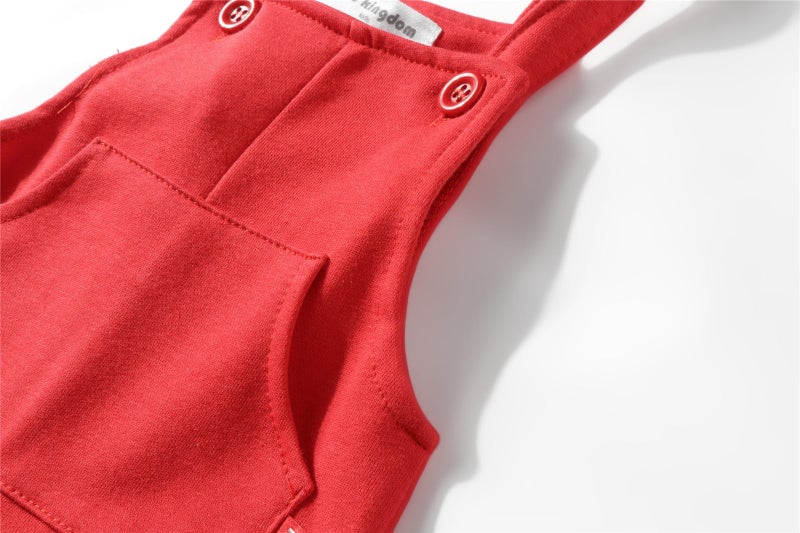Mud Kingdom Infant Boys Overalls Cotton Plain Adjustable Straps Casual Spring Autumn Christmas Red 9-12 Months - Image 4
