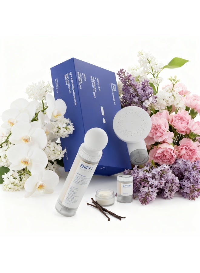 شفت رأس دش محمول مع فلتر استحمام لتنقية المياه مكون من 3 قطع يزيل رواسب الكلور والروائح ويضيف ترطيبًا ورائحة طبيعية منعشة ويحمي الشعر والبشرة وفروة الرأس برائحة أليس المثالية - Image 1