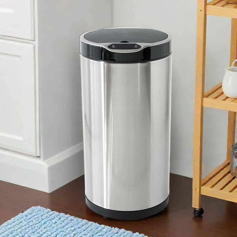 Umai UMAI 20L Round Stainless Steel Automatic Press-Top Dustbin For Kitchen | Digital Sensor Screen Smart Dustbin | Dust Bins For Home With Waterproof Sealing- Silver 