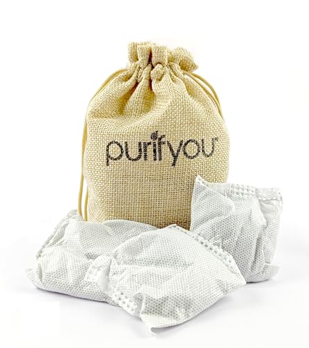 purifyou 100 Natural Bamboo Charcoal Air Purifying Bag  Set of 12 Carbon Filters Deodorizer Bags Odor Absorber for Diaper Pail Trash Shoes Closets Cars Fridge Pets House Kitchen Home by purifyou 