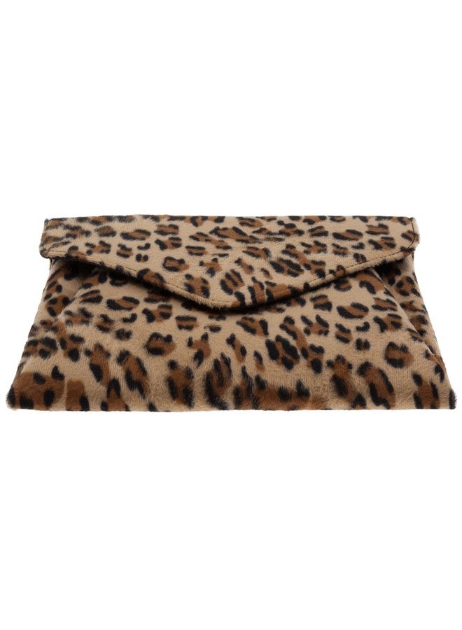 JNB Faux Fur Leopard Print Double Pocket Clutch for Women, Statement Evening Bag with Crossbody Chain Strap, Zipper Pocket, Gold Hardware, Mustard30 - Image 4
