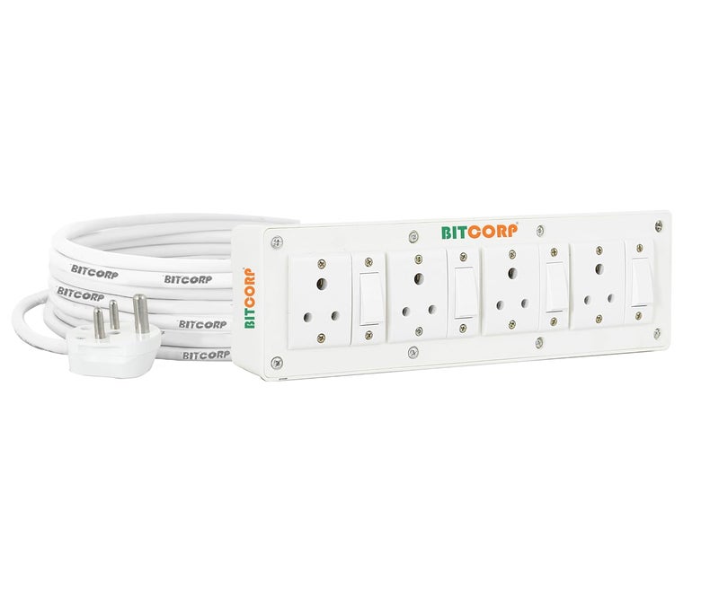 BITCORP Bitcorp Extension Box 6A 4 Socket 4 Switch 1500W Surge Protection High Load Capity with 8 Meter Long Wire Cord for Fridge Charging PcTvChargerLaptopComputer Small Appliances  - Image 1